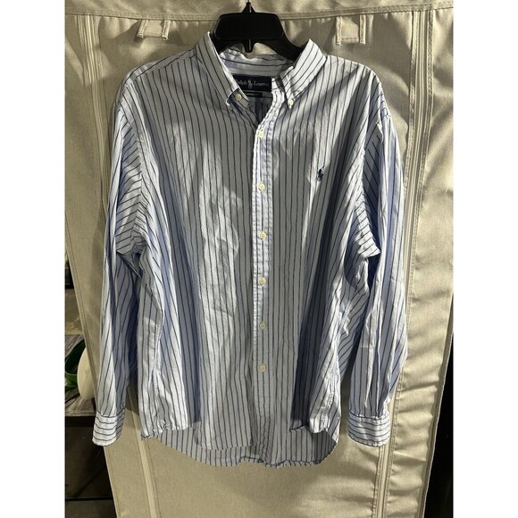 Polo Ralph Lauren Shirt Mens XL Blue Striped Classic Fit Button Down Pony Cotton - Picture 2 of 8